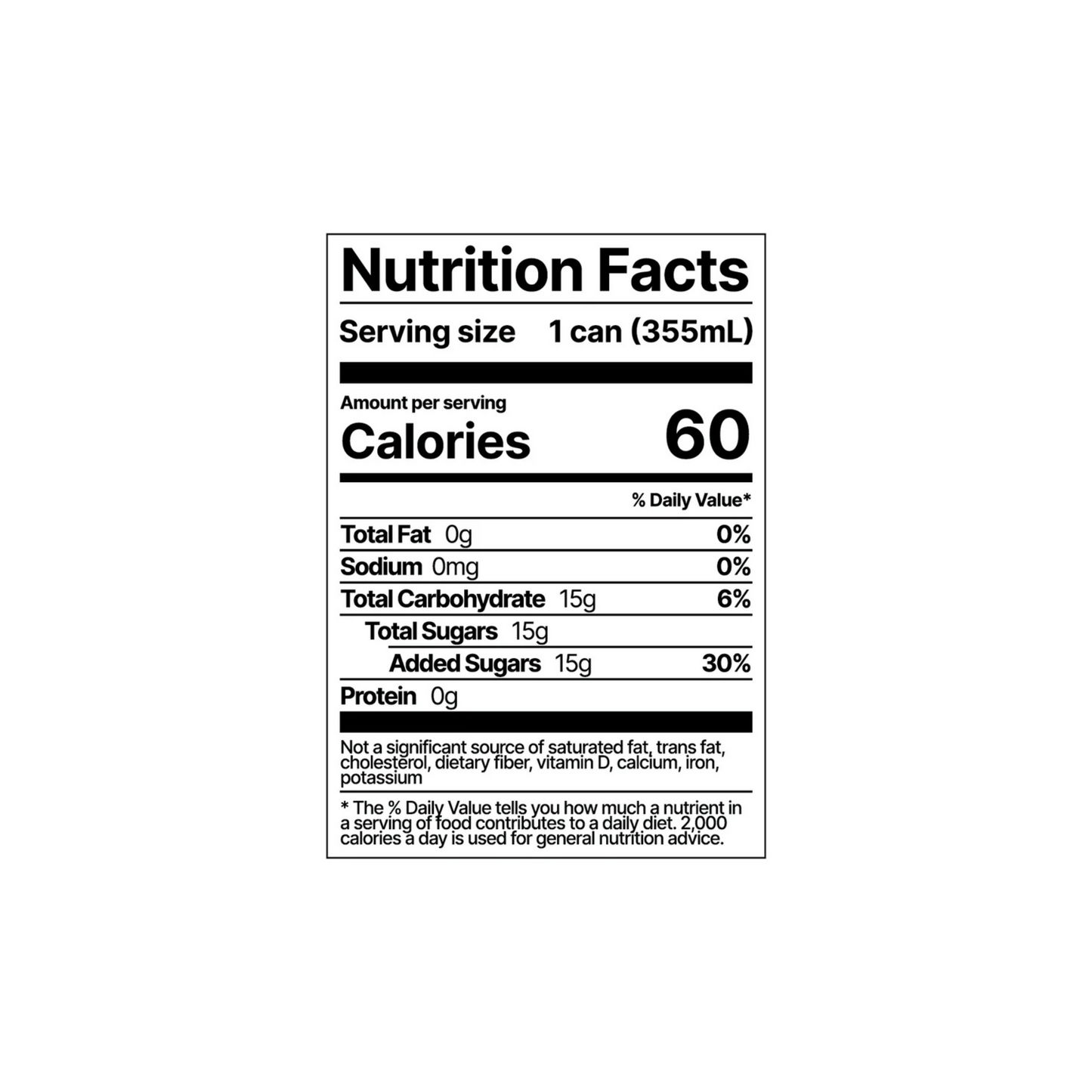 Nutrition facts label for a product with serving size, calories, and carbohydrate content.