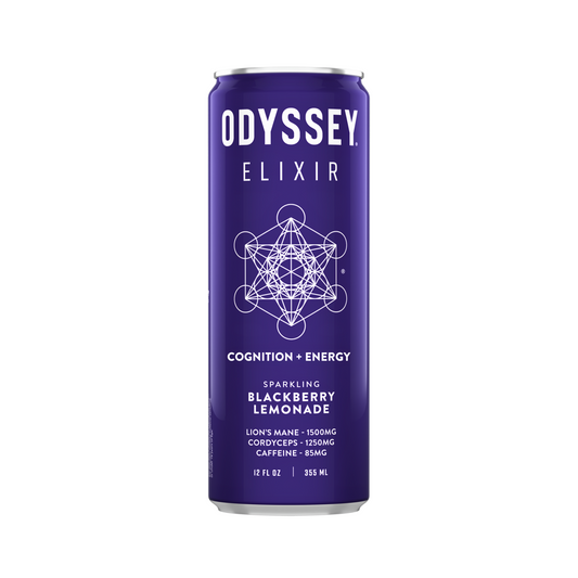 Purple can of Odyssey Elixir on a white background