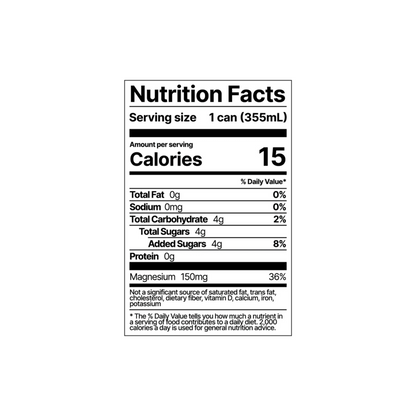 Nutrition Facts for BRĒZ Dream Reishi Cherry Chamomile functional drink, 12 oz