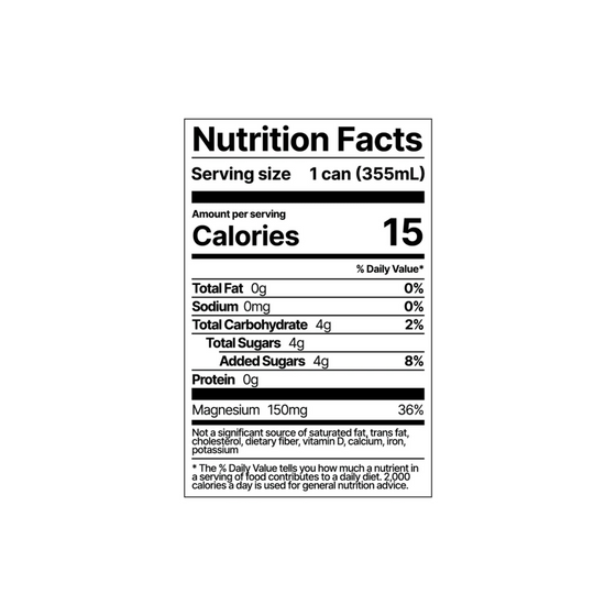 Nutrition Facts for BRĒZ Dream Reishi Cherry Chamomile functional drink, 12 oz