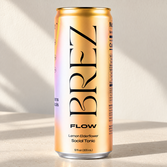 BRĒZ Flow Lemon Elderflower can, alternate neutral-background view