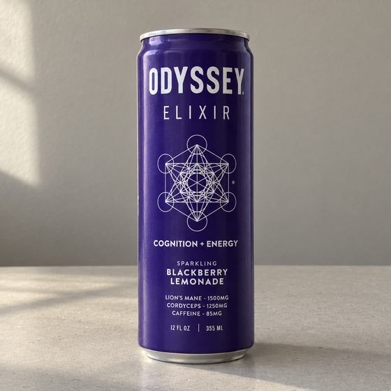 Odyssey Blackberry Lemonade functional drink can, alternate neutral-background product view
