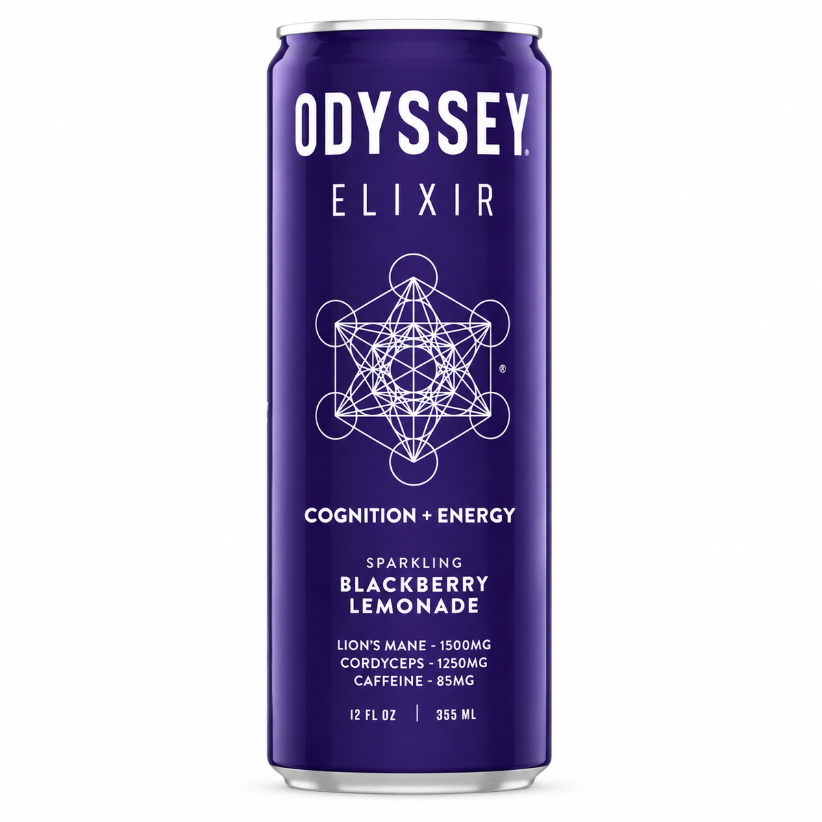 Odyssey Blackberry Lemonade mushroom energy drink, 12 oz can