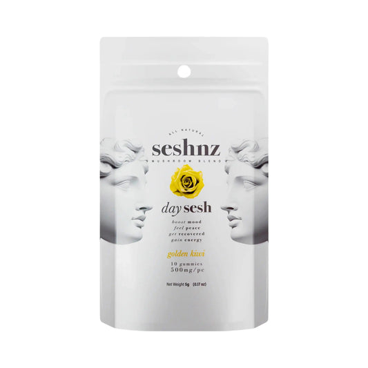 Seshnz Day Sesh Golden Kiwi mushroom gummies 10-count pouch