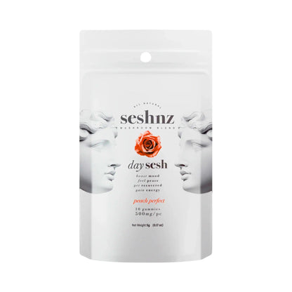 Seshnz Day Sesh Peach Perfect mushroom gummies 10-count pouch