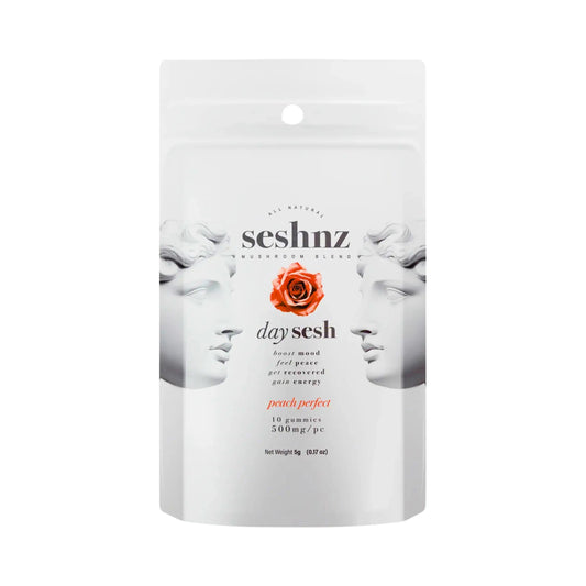 Seshnz Day Sesh Peach Perfect mushroom gummies 10-count pouch