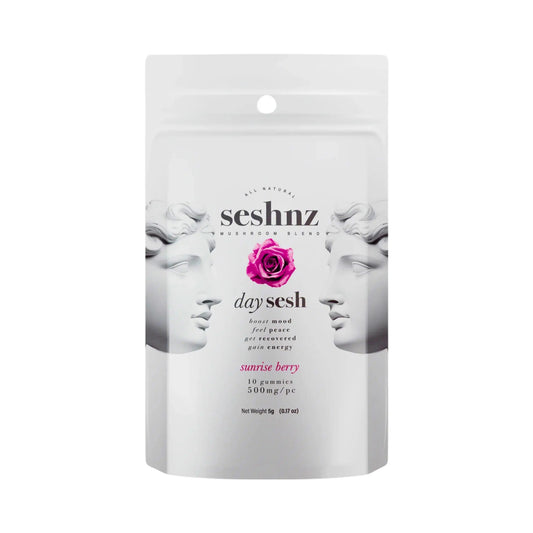 Seshnz Day Sesh Sunrise Berry mushroom gummies 10-count pouch