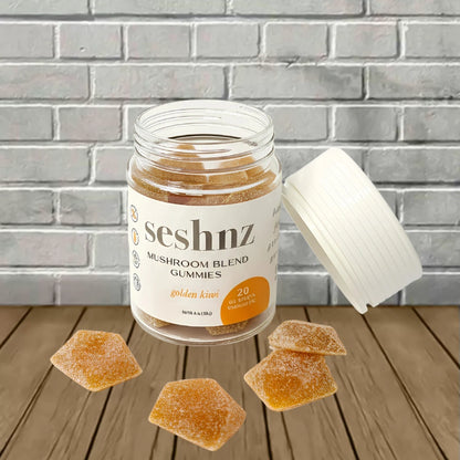 Seshnz Golden Kiwi 10g mushroom gummies 20-count jar