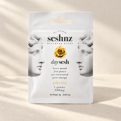 Seshnz Golden Kiwi single gummy package, neutral-background view