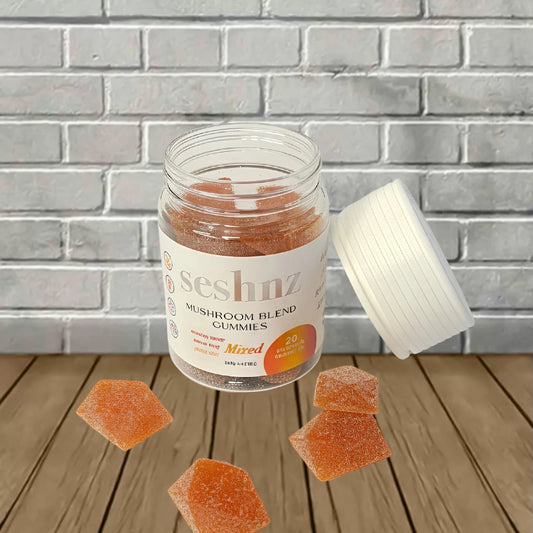 Seshnz Mixed Flavor 10g mushroom gummies 20-count jar