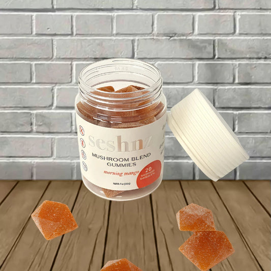 Seshnz Morning Mango 10g mushroom gummies 20-count jar