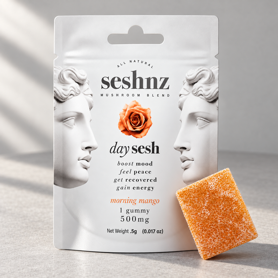 Seshnz Morning Mango single gummy package, alternative close view