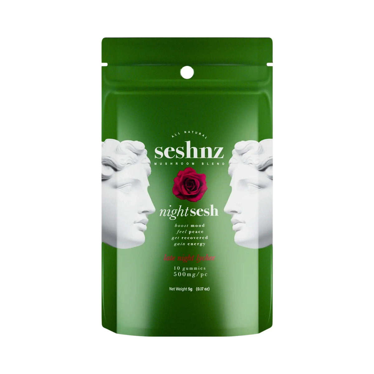 Seshnz Night Sesh Late Night Lychee mushroom gummies 10-count pouch