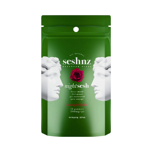 Seshnz Night Sesh Late Night Lychee mushroom gummies 10-count pouch