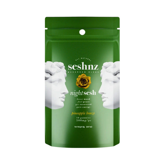 Seshnz Night Sesh Pineapple Breeze mushroom gummies 10-count pouch